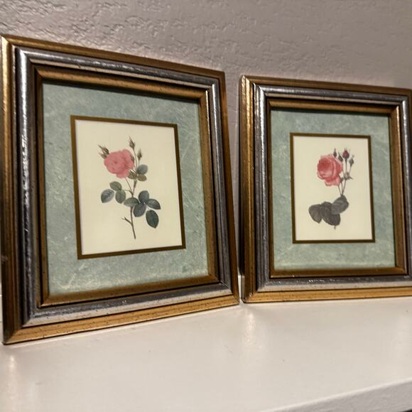 Set of 2 Vintage Rose Botanical Prints | Gold Wood Frame | Cottagecore Wall Art - Picture 1 of 11